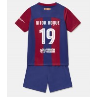 Fotbalové Dres Barcelona Vitor Roque #19 Dětské Domácí 2023-24 Krátký Rukáv (+ trenýrky)